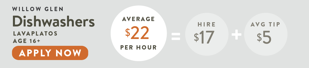 Willow Glen Dishwashers $22 Average Per Hour