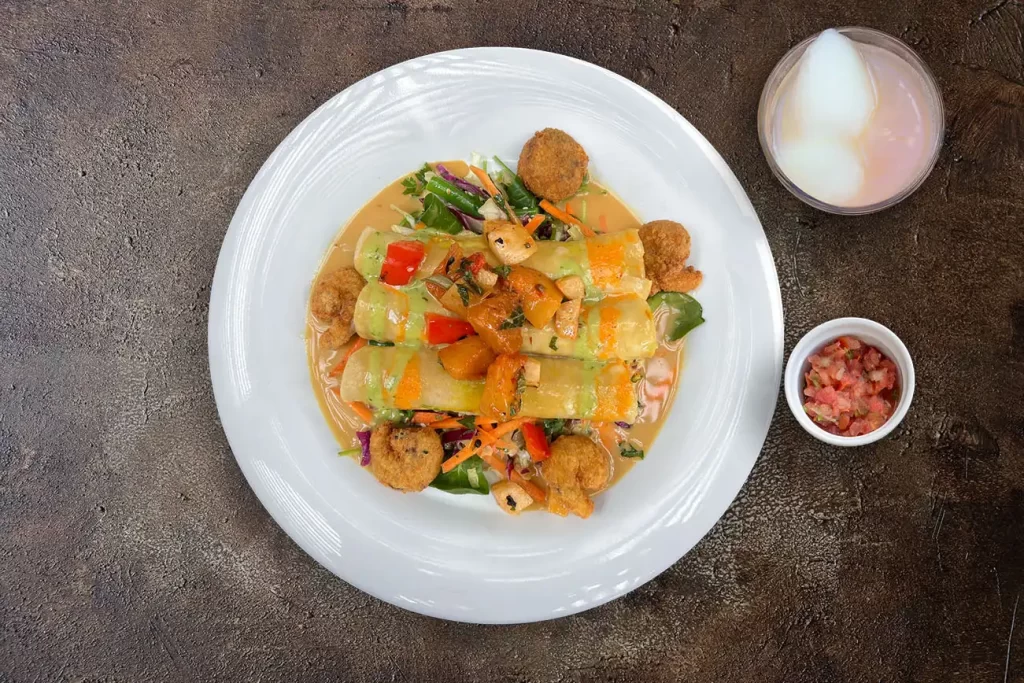 Wild Sea Bass Enchiladas and Fried Shrimp