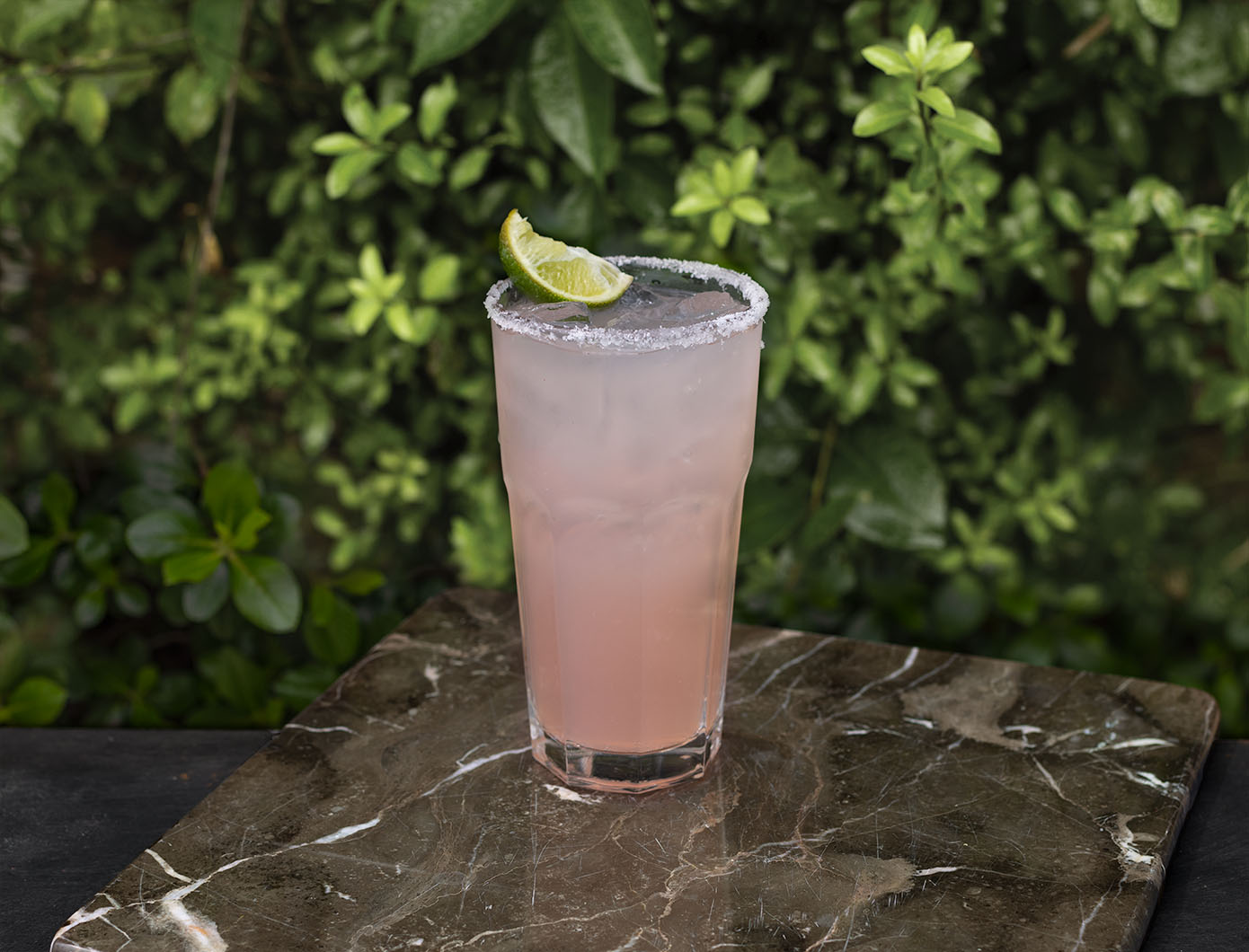 Our Gran Centenario Paloma rocks drink on marble in our patio