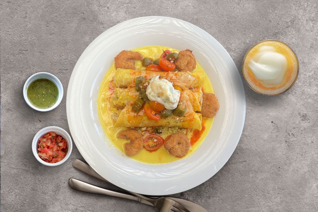 Jambalaya Salmon Enchiladas & Fried Shrimp