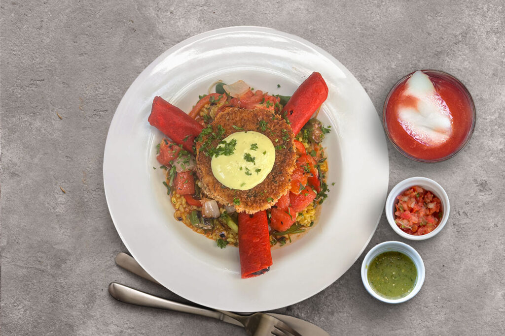 Salmon Cake and Chicken Taquitos Jambalaya