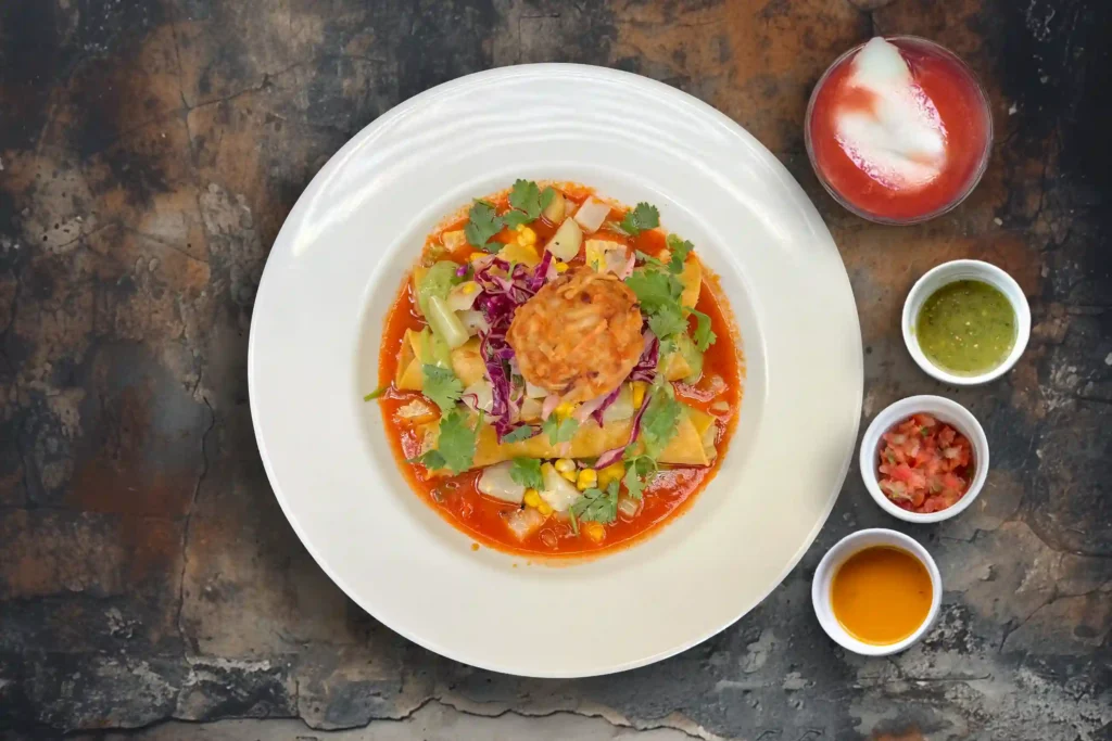 Cioppino Salmon Enchiladas and Crab Cake
